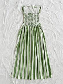 Soleia Váy chữ A hở lưng in họa tiết sọc xanh lá cây và trắng cho kỳ nghỉ ở đảo nhiệt đới dành cho nữ - Nhiều màu - Xem 3