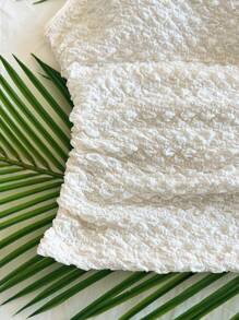 Soleia 女士度假米色针织泡泡纹理不对称肩带腰部修身衬衫，适合派对、约会、城市街道、公路旅行、夏季海滩度假 - 杏色 - 查看 6