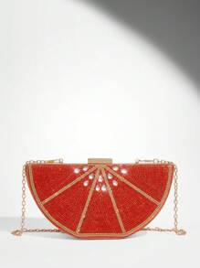 SHEIN BAE Women's Luxury Fashion Diamond Orange Evening Clutch Bag - Orange - View 2