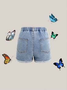 Tween Girls' New Y2K Casual Fitted Ripped Distressed Denim Shorts, Suitable For Daily Wear, Minimalist Fashion Versatile