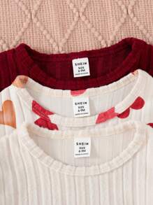 SHEIN Vintaside Kids 3pcs Baby Girl Autumn/Winter Heart Print Sweater, Leggings And Top Set - Multicolor - View 4