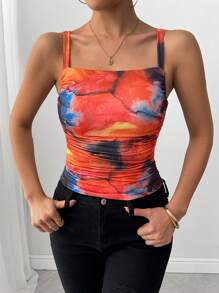 Chiquease Abstract Tie Dye Print Pleated Body-Hugging Camisole' - Orange - View 5