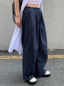 DAZY Pantalones vaqueros de cintura elástica, con pernera ancha y corte holgado, para todas las estaciones