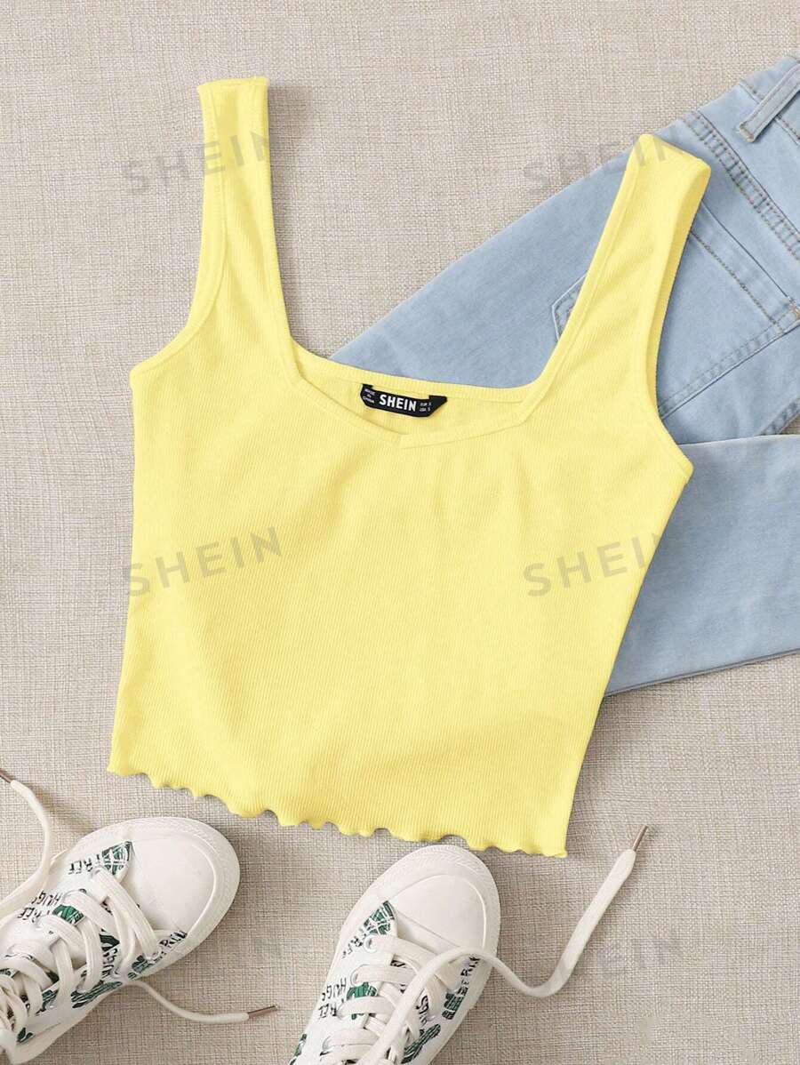 SHEIN Essnce Damen einfaches Trägertop aus gestricktem Material mit breiten Trägern, Lässig & Urlaubsmode - Gelb - Übersicht 1