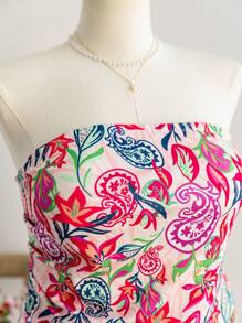 Soleia Plus Size Women Retro Colorful Paisley Floral Print Camisole Top, Holiday Style - Pink - View 5