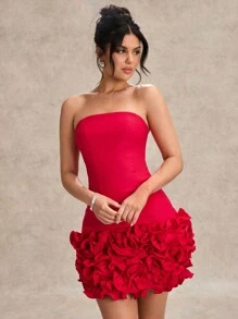 SHEIN BAE 女士优雅抹胸无袖商务休闲女士正式女士连衣裙、圣诞服装、圣诞派对、蝴蝶结连衣裙返校季连衣裙婚宴伴娘礼服夜间外出红色返校季连衣裙情人节服装女士夏季服装//春季服装//情人节服装//海滩度假单身女郎服装、优雅、女士海滩服装/海滩、女士婚礼宾客礼服/新娘送礼会礼服白色、毕业礼服/毕业服装、女士早午餐服装、女士音乐会服装/狂欢服装节日/乡村音乐会服装/伊比沙岛服装/纳什维尔服装、度假、度假、朴素、热带度假女装、辣妹、夏季/夏季服装/夏季服装、女士春季服装、约会夜礼服、伴娘迷你连衣裙、优雅小黑裙、春/夏、褶边 - 紅色 - 查看 5