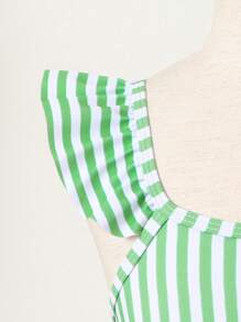 SHEIN Young Girl Striped Cap Sleeve Swimsuit (Random Print) - Multicolor - View 4