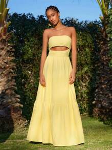 Travachic Vestido elegante de unicolor con diseño calado