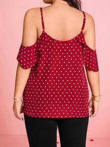 SHEIN Clasi Plus Size Women Heart Print Open Shoulder Fashion Blouse For Summer - Red - View 2
