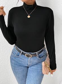 EMERY ROSE 2pcs/Set Plus Size Solid Color Casual Turtleneck T-Shirt, Suitable For Fall And Winter - Multicolor - View 4
