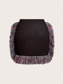 Slaydiva 女士印花流苏包臀复古休闲时尚迷你裙 - 彩色 - 查看 2