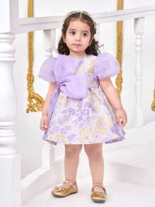 SHEIN Babygirl 可爱花朵优雅紫色连衣裙，夏季 - 紫色 - 查看 2