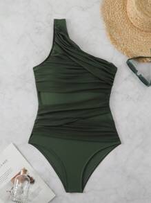 Swim Basics Traje de baño de una pieza, ajustado, de unicolor, sin mangas y asimétrico para mujer