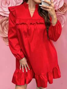 SHEIN LUNE Valentijnsdag rode jurk met ruches in grote maten, lente, Valentijnsdag, Valentijnscadeaus, Valentijnsoutfit, San Valentin, Mardi Gras, Mardi Gras-outfit, Chinese Nieuwjaarsoutfit/CNY-jurk, outfits voor leraren voor vrouwen, zwangerschapsjurk voor fotoshoot, festival zomer boho oud geld