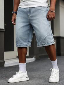 Manfinity Homme Plus Size Men's Casual Washed Denim Shorts - Light Wash - View 6