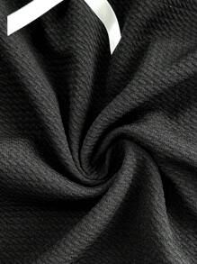 SHEIN LUNE 女士无袖纹理简约休闲宽松复古蝴蝶结领连衣裙，适合春夏秋冬老款风格女性 - 黑色 - 查看 7