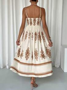 SHEIN Frenchy 女士波西米亚长裙，简约时尚休闲日常 - 杏色 - 查看 3