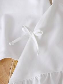 青少年女孩甜美休闲海军蓝领短袖刺绣蝴蝶结短款上衣和松紧腰短裙套装，夏季