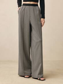 BizChic 女式千鸟格图案直筒裤，女士春夏办公服装 - 灰色 - 查看 9