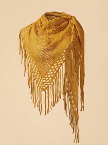 SHEIN VCAY Women's Solid Color Hollow Out Knit Fringed Scarf - Ginger - View 1