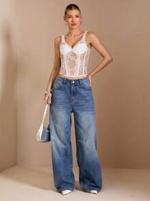 SHEIN BAE White Sheer Lace Spaghetti Strap Corset Camisole, Valentine's ...