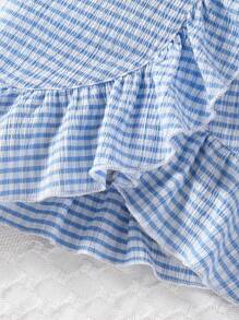 Conjunto de ropa de primavera y verano para niña bebé y niña pequeña con textura a rayas y cuadros azules, elegante y de moda - Azul y blanco - Ver 4