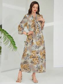 Mulvari Vestido elegante de longitud media con estampado floral y mangas 3/4 para mujer