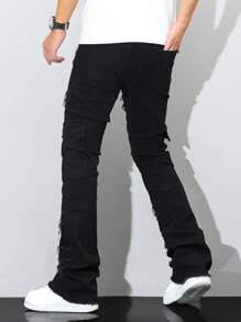 Manfinity Homme Men's Pocket Casual Versatile Skinny Denim Hoof Cut Pants - Black - View 2
