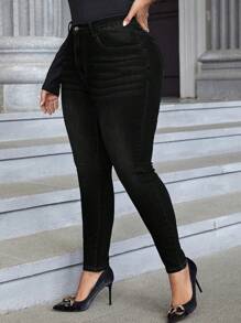 Selenza Coolmax Plus Size Solid Color Casual Denim Jeans, Fashionable Daily Wear