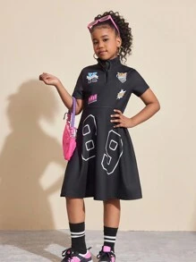 SHEIN Girls Printed Front A-Line Dress, Fashion Spring/Summer