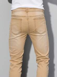 Manfinity Homme Men's Pocket Simple Slim-Fit Casual Jeans, Daily Wear - Khaki - View 7