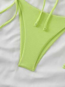 SHEIN Swim Springbreak Halter Bikini Set, Underwire-Free With Tie Side Thong Bottom For Summer Beach Vacation - Lime Green - View 5