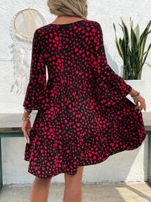 EMERY ROSE Women's Round Neck Long Sleeve All-Over Heart Print Casual Short Dress - Multicolor - View 6