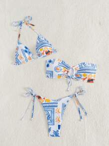 Swim Mod Swim 3Pcs Set Summer Beach Vacation Outfits Woman Bikini Sets - Multicolor - View 5