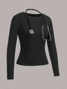 TaskEZ Simple Solid Color Long Sleeve Scrub Uniform Top