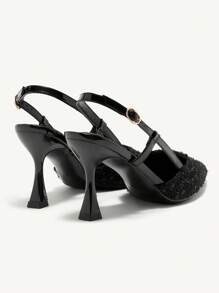 CUCCOO CHICEST Fashion Black Thick Tweed Backstrap Pointed Toe High Heel Pumps, Suitable For Commuting, Dates, Gatherings, Parties, Holidays, Weddings - Black - View 10