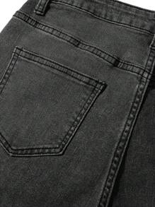 SHEIN 青少年男孩休闲时尚黑色舒适弹力紧身牛仔裤，适合日常穿着和返校服装 - 黑色 - 查看 8