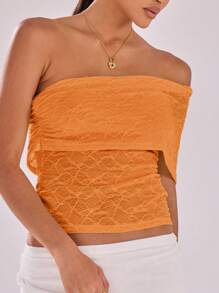 MUSERA Textured Mesh Detail Asymmetrical Neck Cap Sleeve Top Casual Vacation Top Holiday Festival Night Out Going Out Tops Club Fall Summer Spring - Orange - View 3