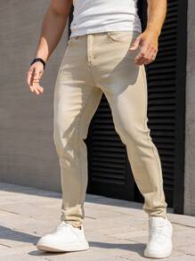 Manfinity Homme Men's Casual Washed Minimalist Tapered Jeans - Apricot - View 1