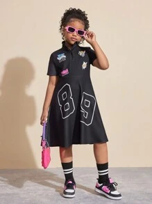 SHEIN Girls Printed Front A-Line Dress, Fashion Spring/Summer