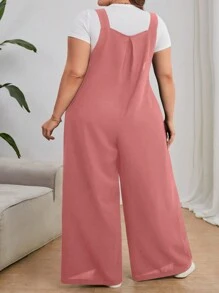 SHEIN CURVE+ بدلة نسائية مريحة مقاسات كبيرة من اللون الأحادي ذات أربطة قابلة للتعديل - وردي مغبر - مشاهدة 2