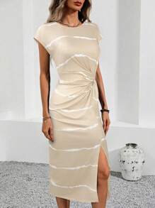 SHEIN LUNE Women Simple Casual Everyday Dress - Khaki - View 5