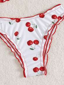 Swim Mod Women's Cherry Print Frill Trim Sexy Bikini Set, Vacation, For Summer Beach - Multicolor - View 5