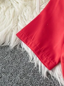 Chiquease Blouse élégante et tendance Top de gamme à encolure en V avec manches évasées et ceintrage à la taille - Rouge - Voir 6