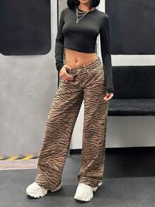 EURMUSE 女士高腰阔腿牛仔裤 ZEBRA - 彩色 - 查看 1