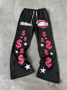 Manfinity EMRG Pantalones casuales para uso diario de los hombres con diseño de bolsillo y nudo delantero estampado - Negro - Ver 1