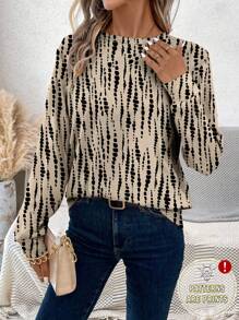 EMERY ROSE Áo thun tay dài cổ tròn họa tiết trừu tượng thường ngày dành cho nữ, phù hợp mặc công sở, mùa thu/đông - Nhiều màu - Xem 1