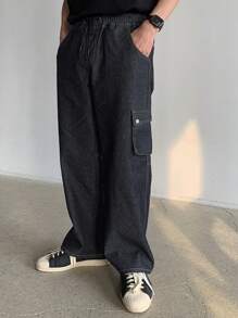 DAZY Quần Jeans Denim Túi Thắt Dây Phía Trước Đơn Giản Cho Nam, Mặc Hàng Ngày - Màu xanh lam - Xem 3