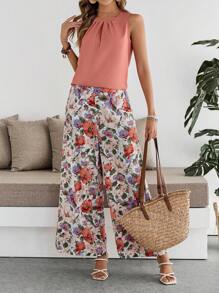 EMERY ROSE 2 件女式纯色无袖上衣和长裤休闲套装