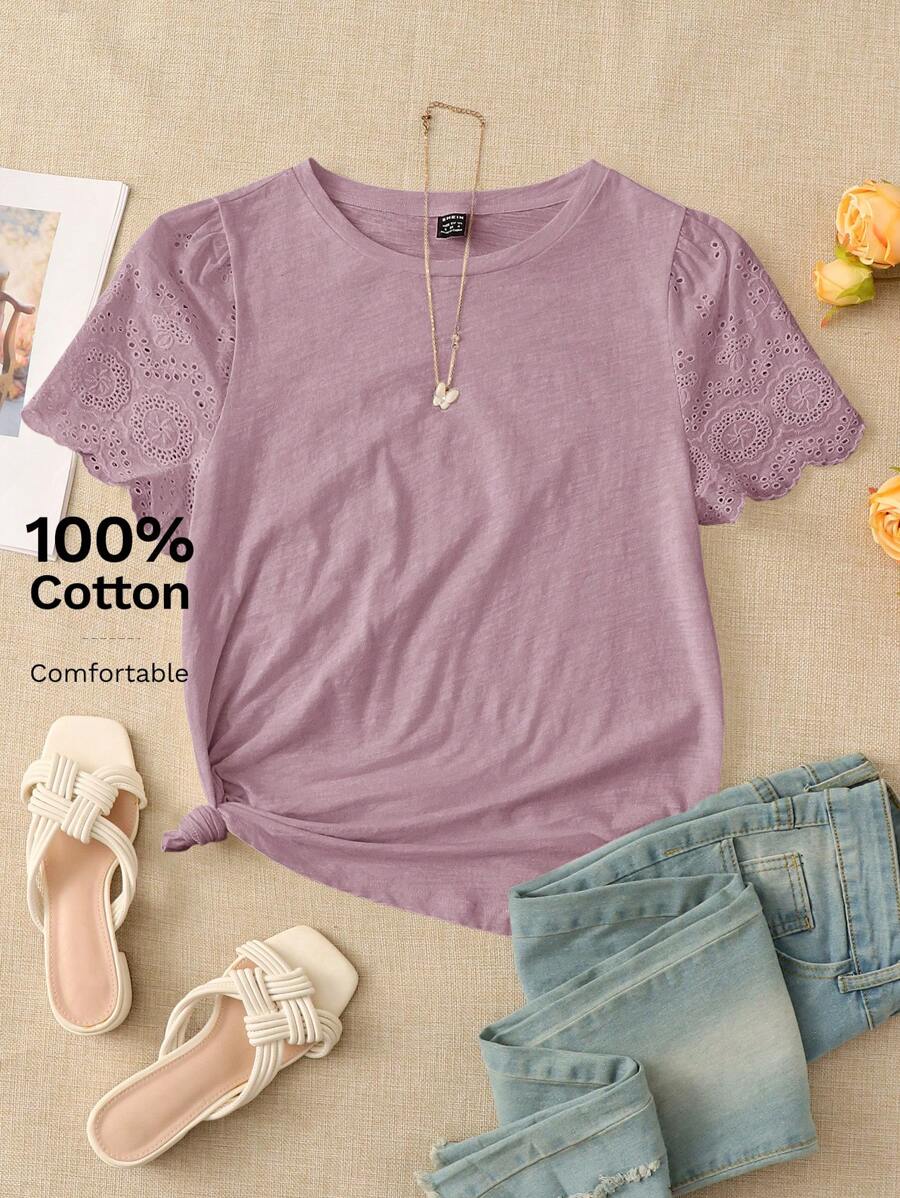 Rusticease Women's Schiffy Sleeve Solid Color T-Shirt - Dusty Purple - View 1